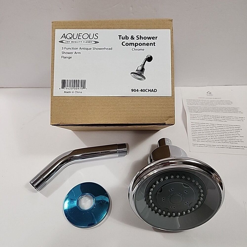 Aqueous 3 Function Ant Showerhead, Shower Arm, Flange Chrome 904-40 CHAD NEW